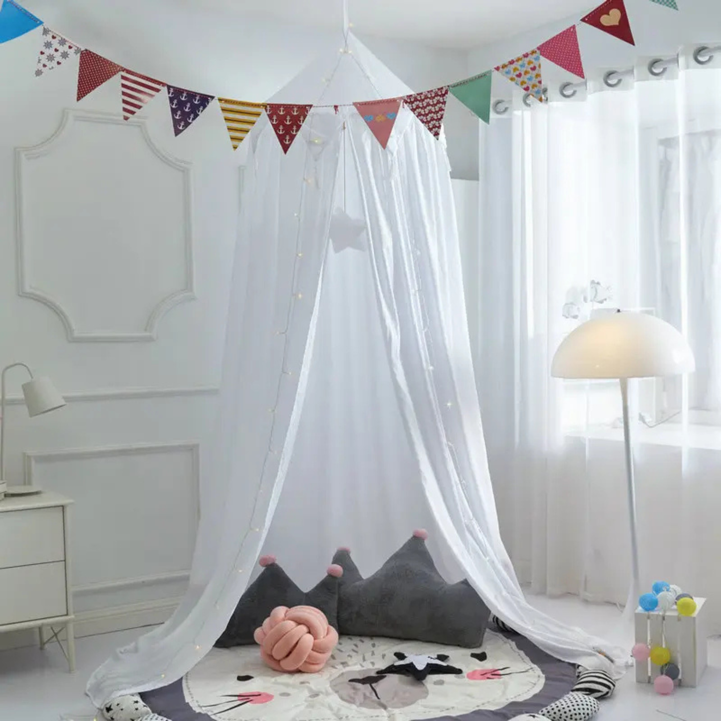 Kids Bed Canopy with Tassels & Frill - Princess Canopy for Crib, Toddler & Kids Bed
