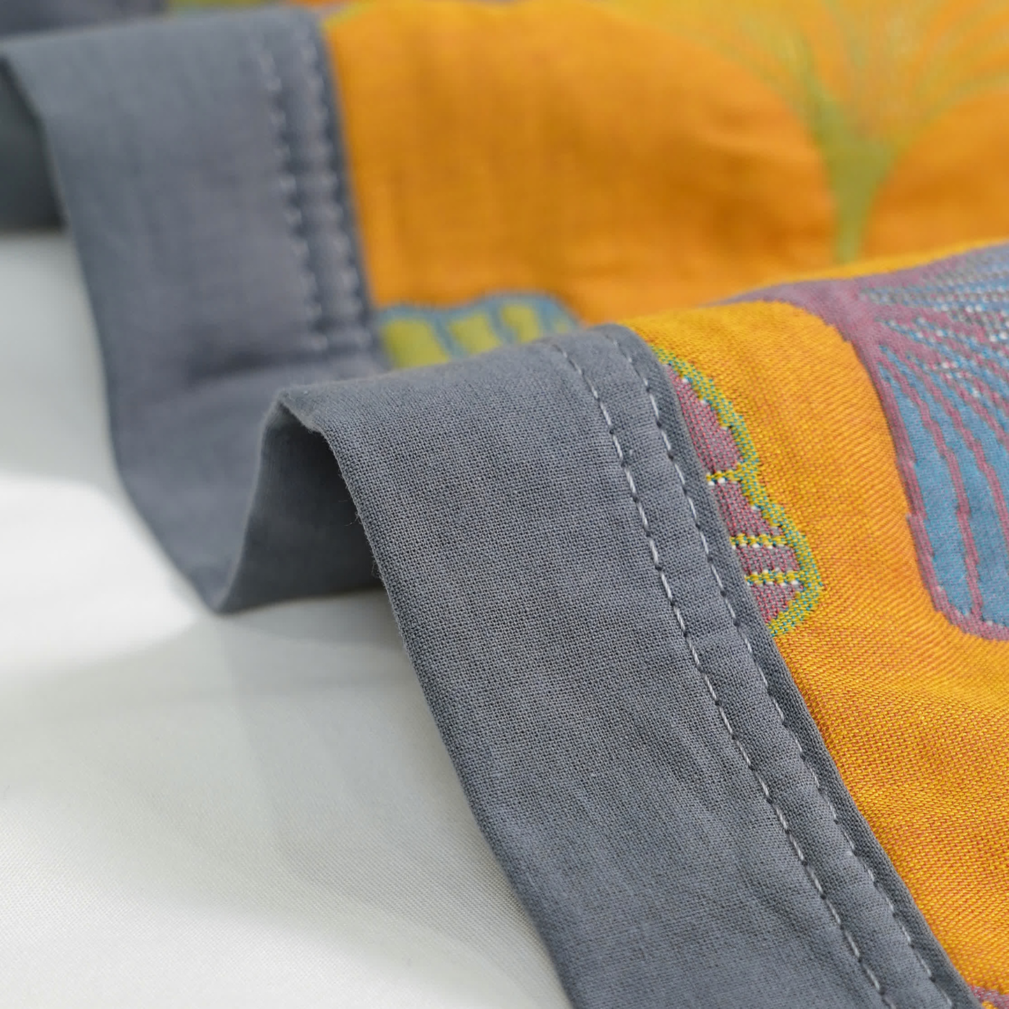 Reversible Ginkgo Leaf Cotton Quilt - Botanical Bedspread with Pillowcase Option