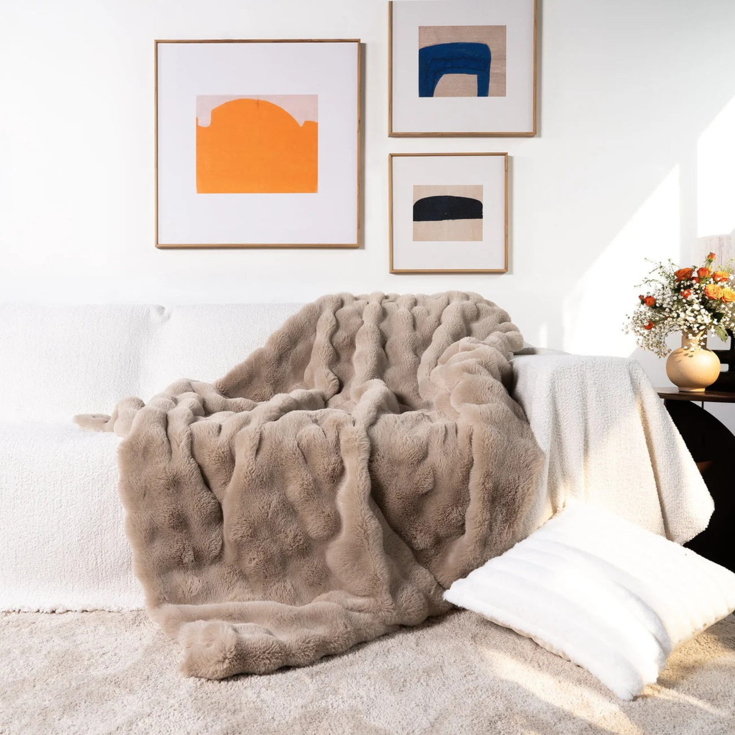 Faux Rabbit Fur Throw Blanket - Ultra Soft Luxury Plush Bed & Sofa Throw