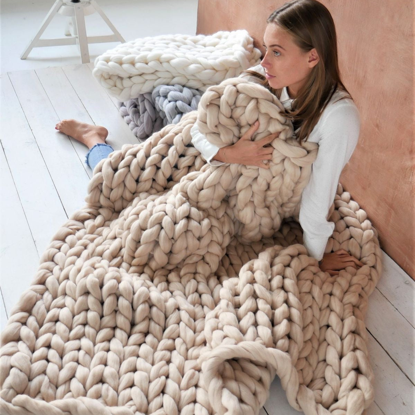 Chunky Knit Throw Blanket - Cozy Decorative Bed & Sofa Blanket