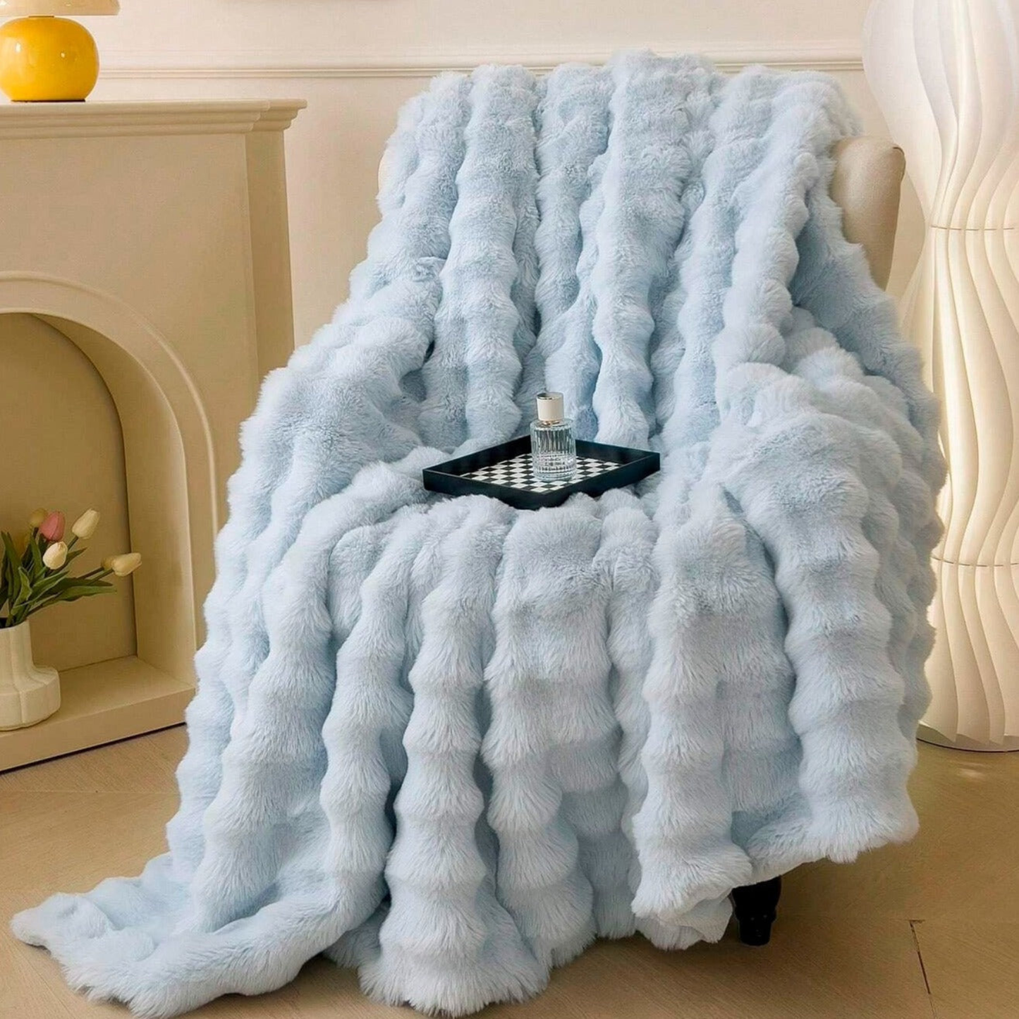 Faux Rabbit Fur Throw Blanket - Ultra Soft Luxury Plush Bed & Sofa Throw