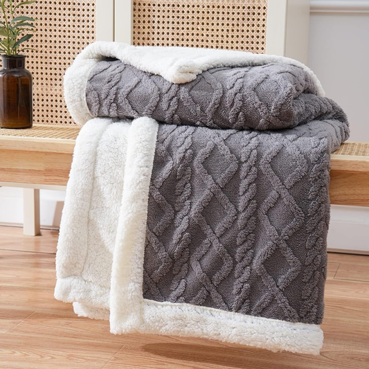 Reversible Sherpa Fleece Throw Blanket - Ultra Soft Cozy Bed & Sofa Blanket