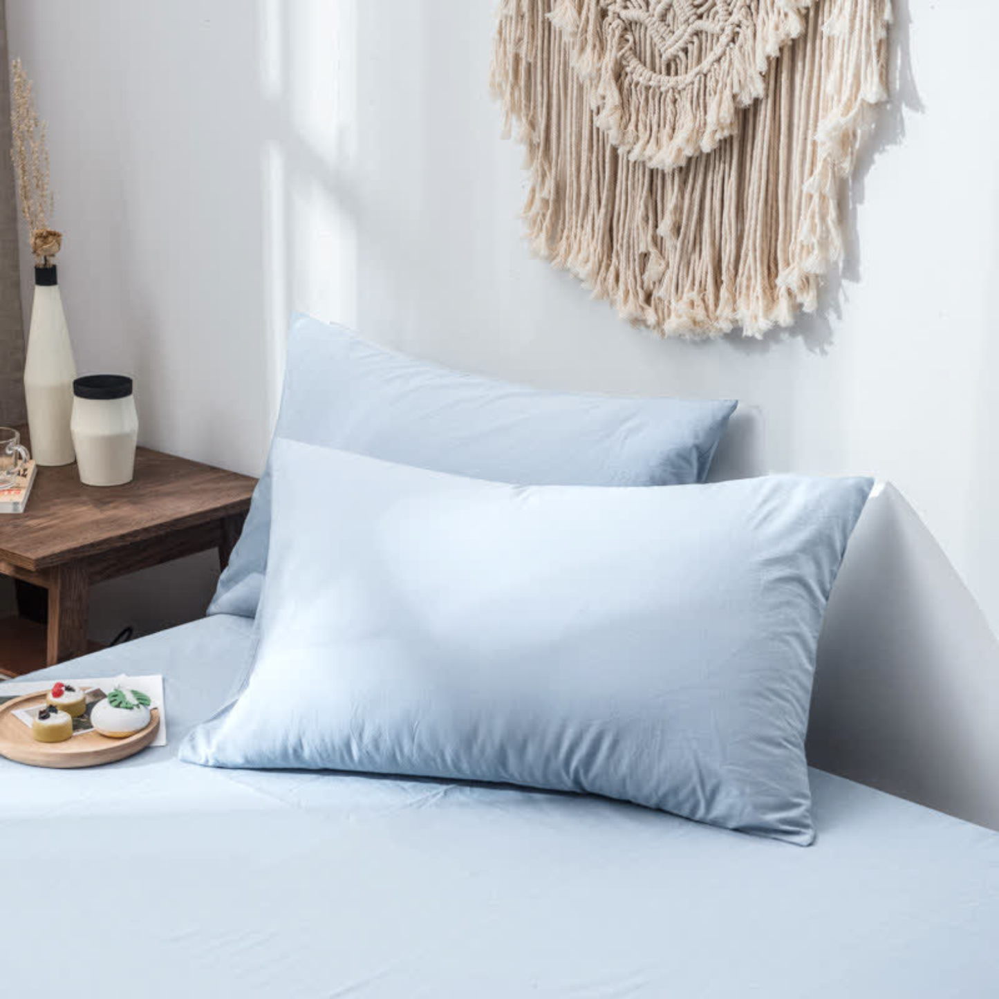 Solid Cotton Pillowcase - Soft Textured Standard Pillow Covers