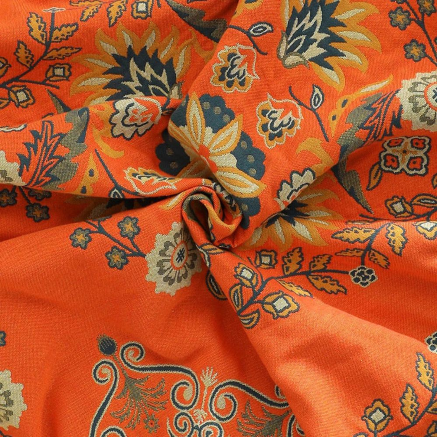 Reversible Floral Cotton Throw Blanket - Retro Marigold Sofa & Bed Throw