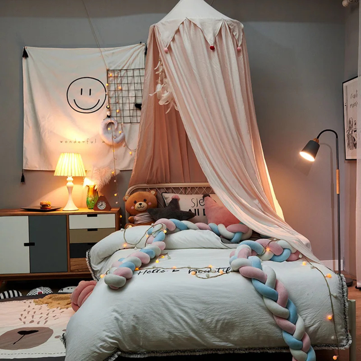 Kids Bed Canopy with Tassels & Frill - Princess Canopy for Crib, Toddler & Kids Bed