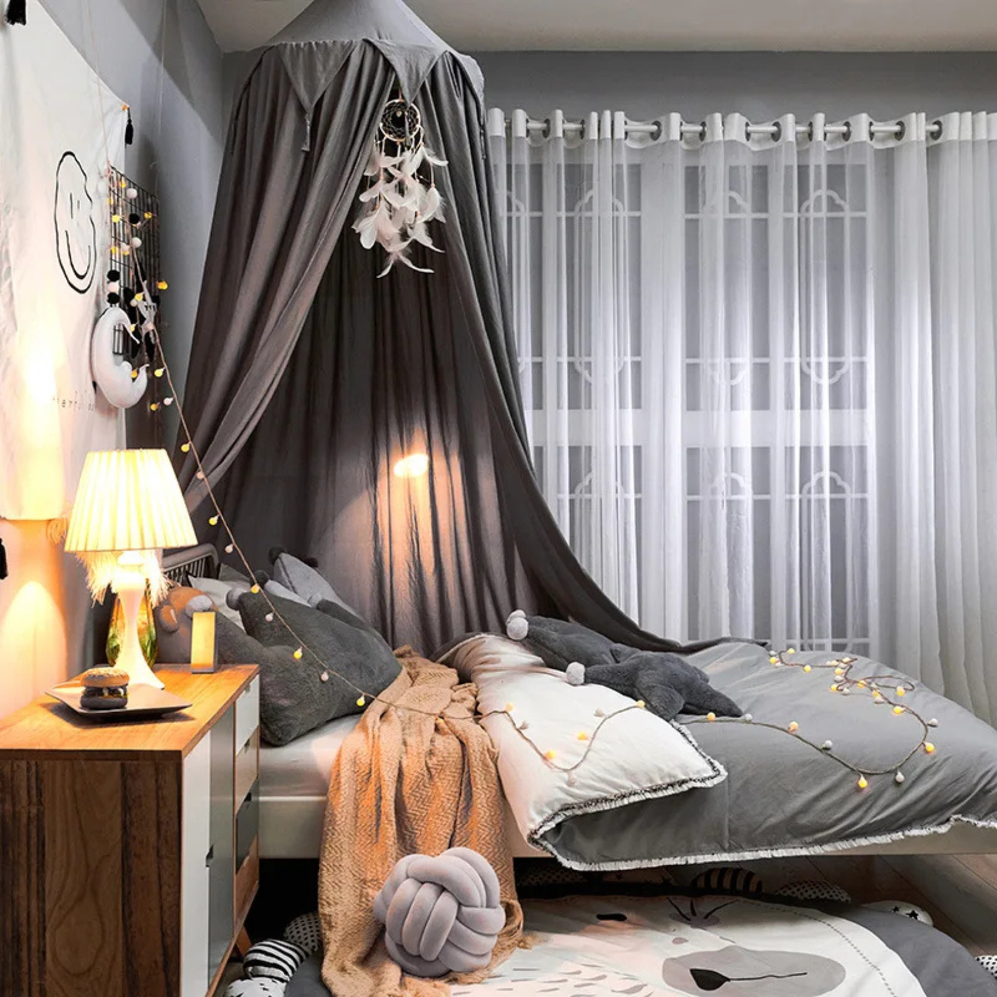 Kids Bed Canopy with Tassels & Frill - Princess Canopy for Crib, Toddler & Kids Bed