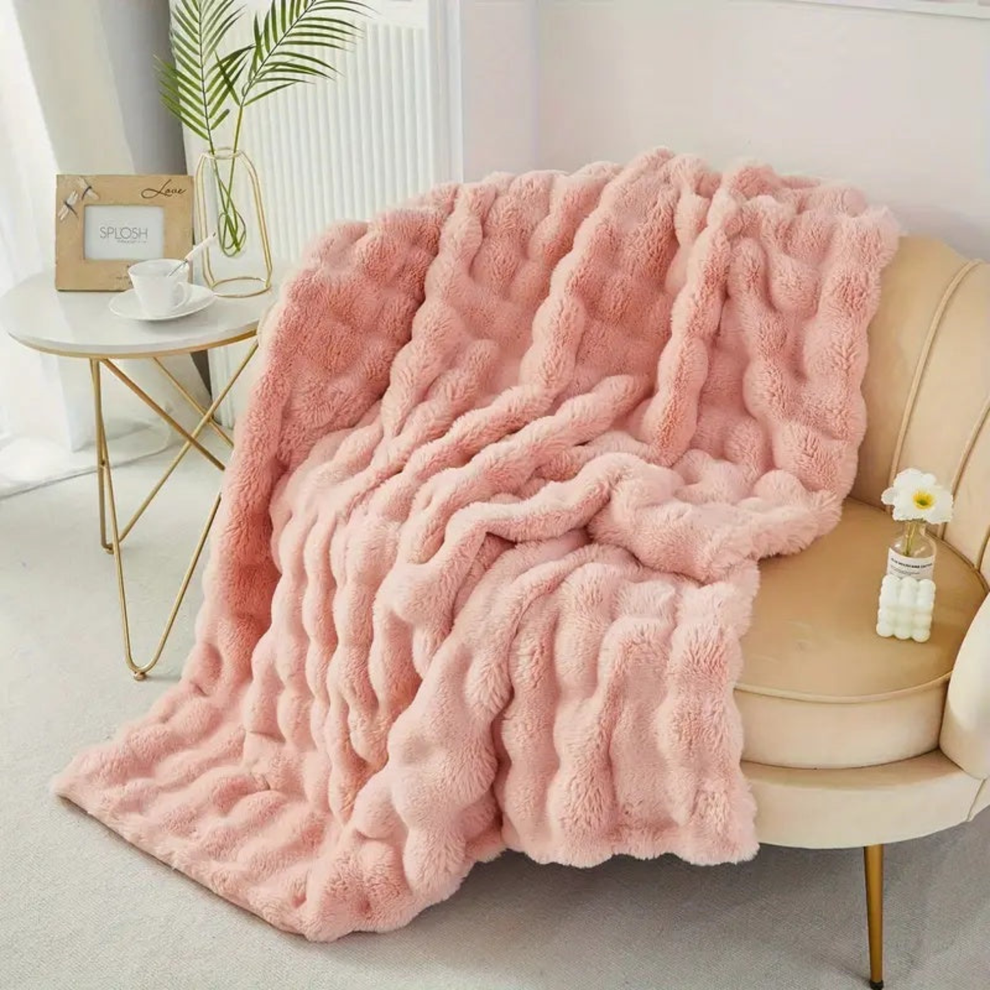 Faux Rabbit Fur Throw Blanket - Ultra Soft Luxury Plush Bed & Sofa Throw