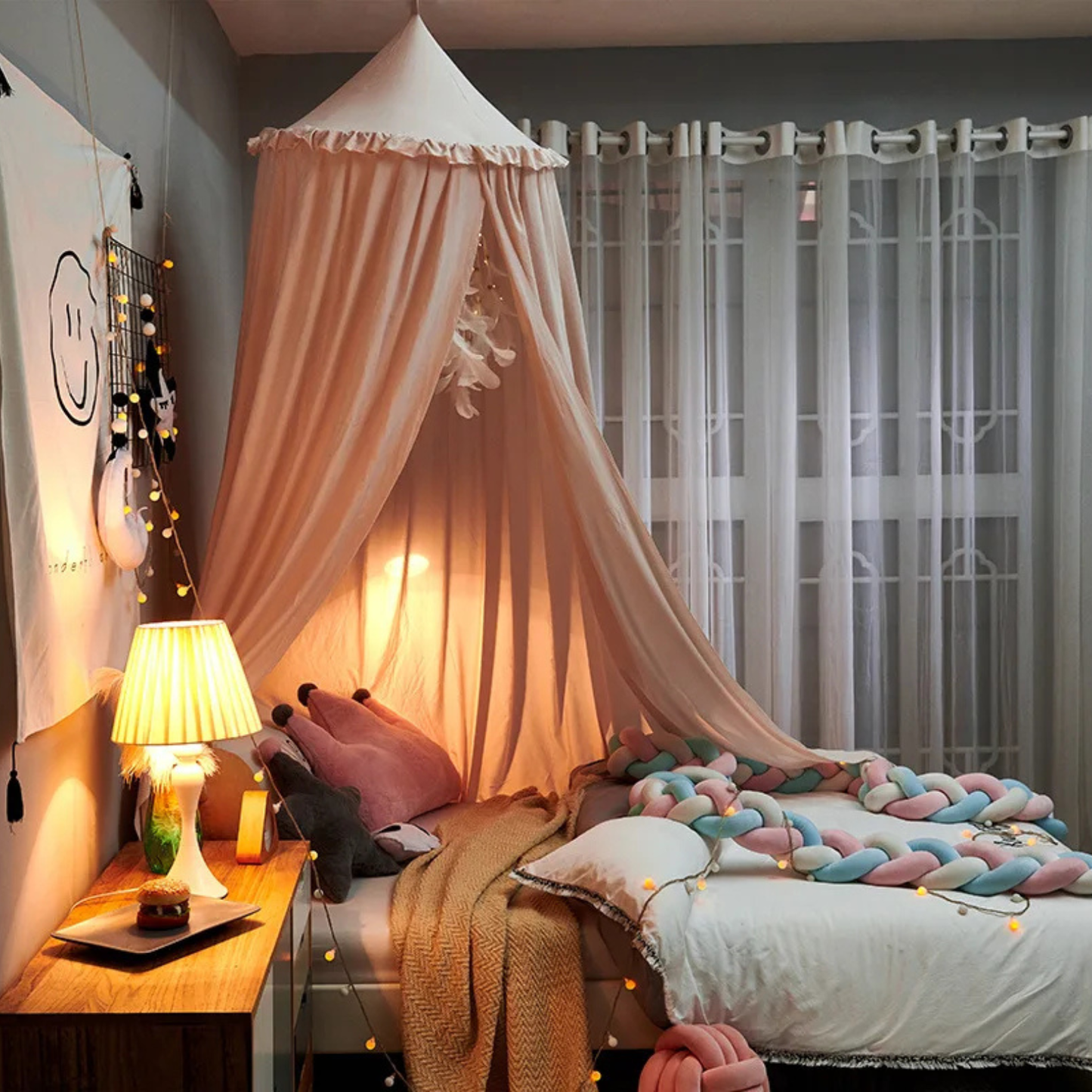 Kids Bed Canopy with Tassels & Frill - Princess Canopy for Crib, Toddler & Kids Bed