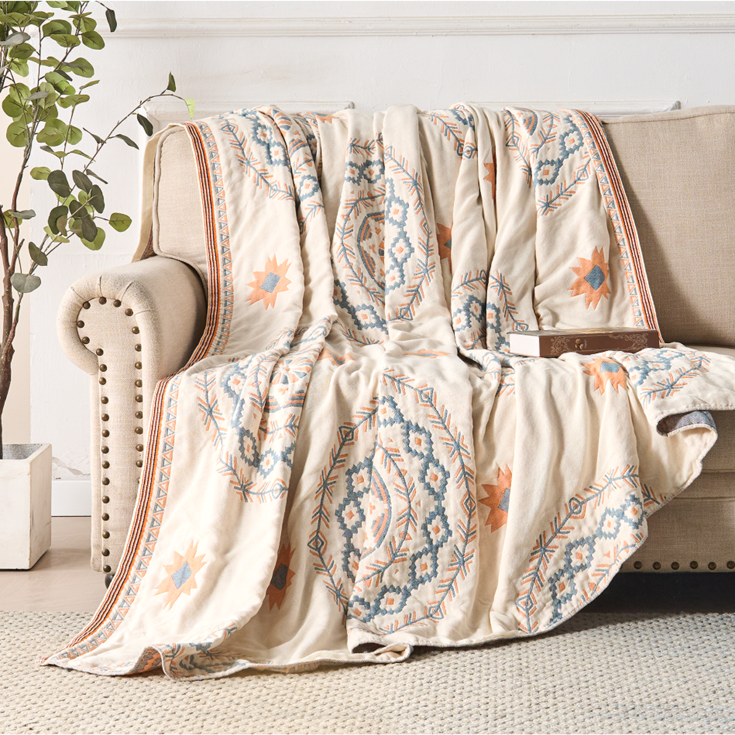 Boho Mandala Cotton Throw Blanket - Soft Decorative Sofa & Bed Throw