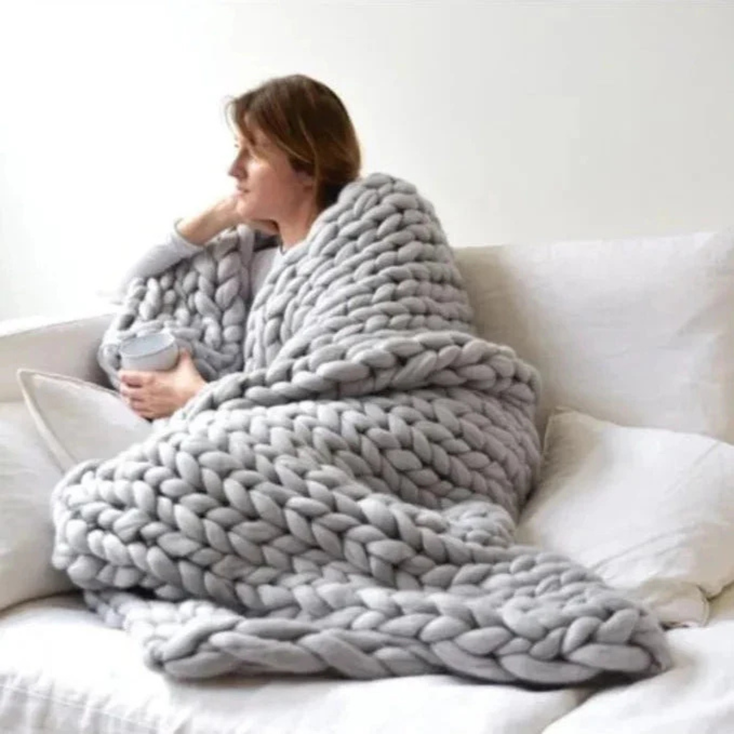 Chunky Knit Throw Blanket - Cozy Decorative Bed & Sofa Blanket