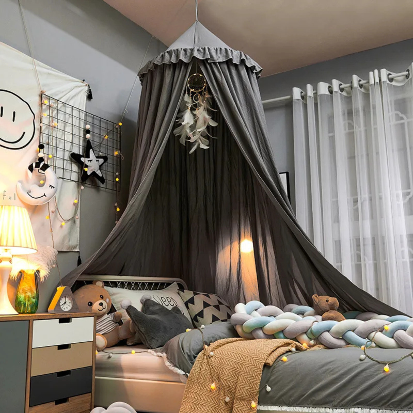 Kids Bed Canopy with Tassels & Frill - Princess Canopy for Crib, Toddler & Kids Bed